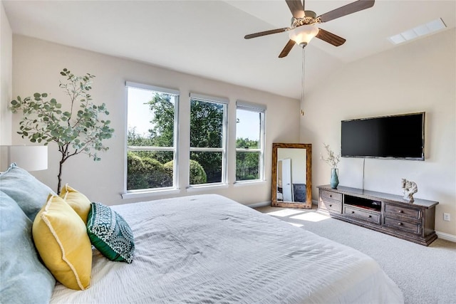 4829 Pyrenees Pass, Austin, TX 78738 - bedroom with carpet flooring, lofted ceiling, and a ceiling fan