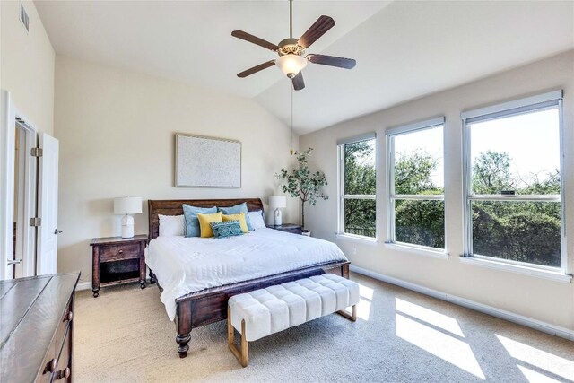 4829 Pyrenees Pass, Austin, TX 78738 - bedroom with lofted ceiling, light carpet, and ceiling fan