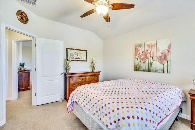 4829 Pyrenees Pass, Austin, TX 78738 - bedroom with vaulted ceiling, light carpet, and ceiling fan