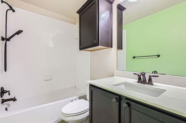 bathroom featuring toilet, shower / tub combination, and vanity