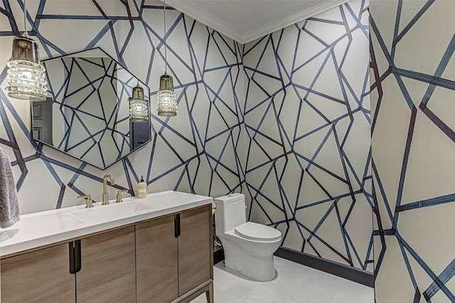3502 Native Dancer Cv, Austin, TX 78746 - bathroom featuring crown molding, toilet, and vanity