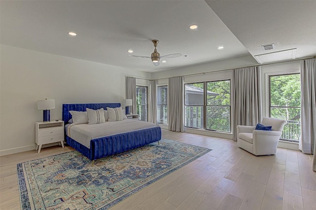 3502 Native Dancer Cv, Austin, TX 78746 - bedroom featuring light wood-style floors, recessed lighting, baseboards, and a ceiling fan