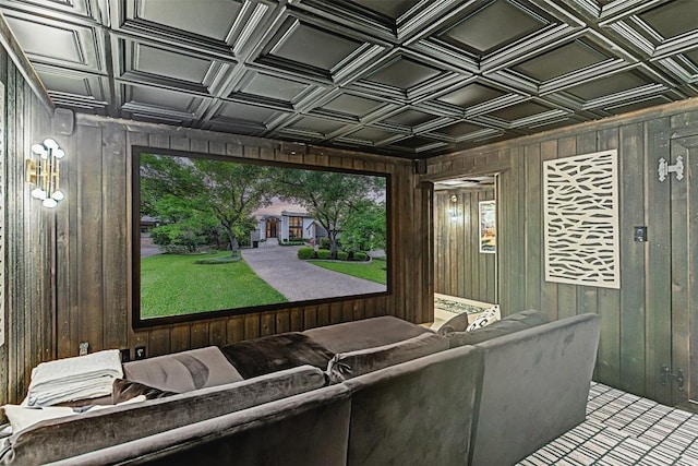 3502 Native Dancer Cv, Austin, TX 78746 - cinema with wood walls, an ornate ceiling, and plenty of natural light