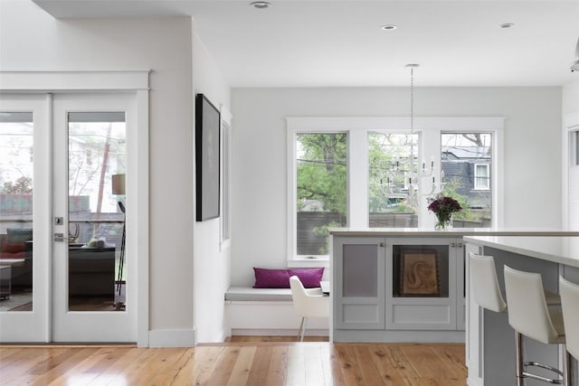 606 E 42nd St, Austin, TX 78751 - kitchen with plenty of natural light, light wood-type flooring, light countertops, and pendant lighting