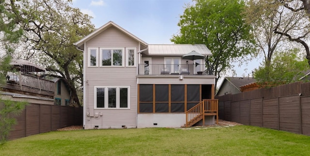 606 E 42nd St, Austin, TX 78751 - back of house featuring a balcony, crawl space, and a sunroom