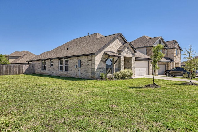 116 Angel Oak Way, San Marcos, TX 78666 - view of front of house featuring concrete driveway, a front yard, brick siding, and fence