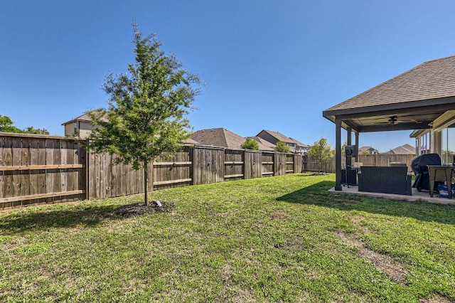 116 Angel Oak Way, San Marcos, TX 78666 - view of yard with a patio, a fenced backyard, and a ceiling fan