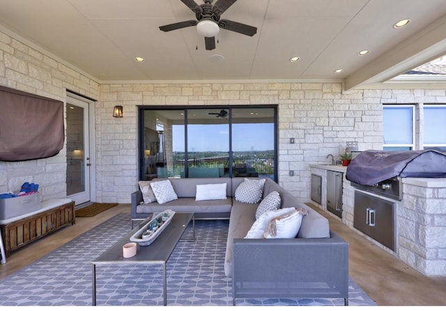 304 Ashburn Cv, Austin, TX 78738 - view of patio / terrace with outdoor lounge area, a ceiling fan, and a sink