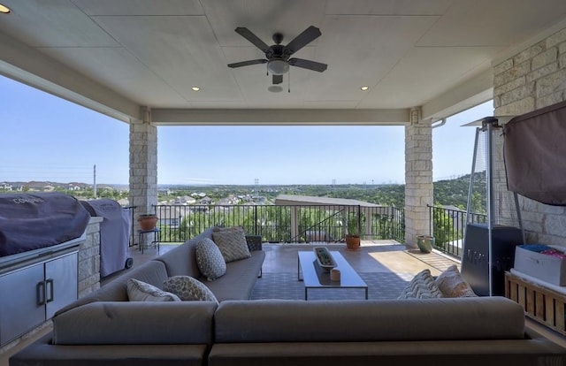 304 Ashburn Cv, Austin, TX 78738 - view of patio featuring an outdoor living space, ceiling fan, and a grill