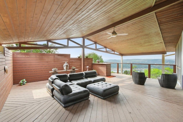 7106 Mountain Trl, Austin, TX 78732 - wooden deck with a ceiling fan and a water view