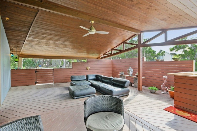 7106 Mountain Trl, Austin, TX 78732 - wooden deck featuring outdoor lounge area and ceiling fan