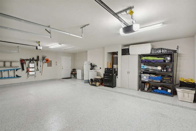 319 Silver Glen Dr, Kyle, TX 78640 - garage with a garage door opener and gas water heater