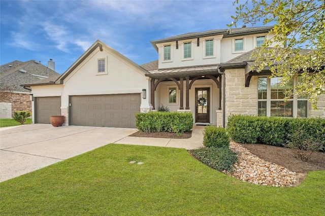 16319 Golden Top Dr, Austin, TX 78738 - traditional home with stucco siding, stone siding, driveway, and a front yard