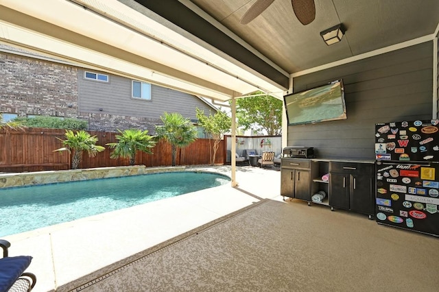 650 Ledge Stone Dr, Austin, TX 78737 - view of pool with a fenced backyard, ceiling fan, and a patio
