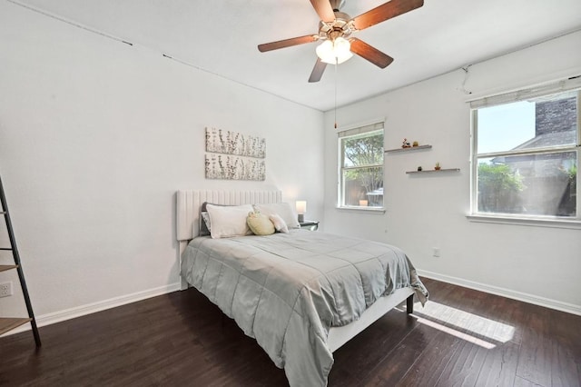 650 Ledge Stone Dr, Austin, TX 78737 - bedroom with baseboards, wood-type flooring, and a ceiling fan