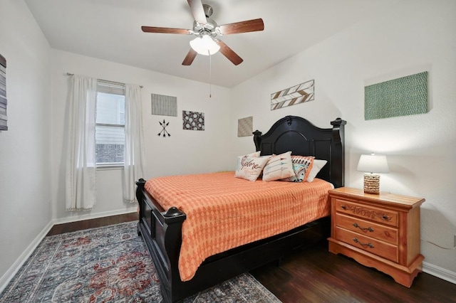 650 Ledge Stone Dr, Austin, TX 78737 - bedroom featuring dark wood-type flooring, baseboards, and a ceiling fan