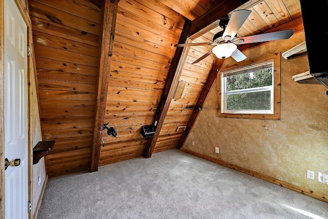 20802 Dawn Dr, Lago Vista, TX 78645 - spare room featuring carpet floors, wooden ceiling, vaulted ceiling, and ceiling fan