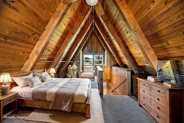 20802 Dawn Dr, Lago Vista, TX 78645 - bedroom featuring wooden ceiling and wooden walls