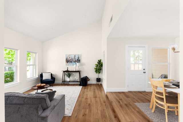 9005 Quail Creek Dr, Austin, TX 78758 - living area with high vaulted ceiling and light wood-style flooring
