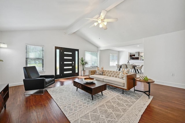 4607 S Forest Dr, Austin, TX 78745 - living area with wood finished floors, a ceiling fan, and baseboards