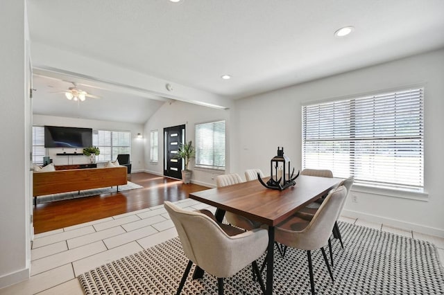 4607 S Forest Dr, Austin, TX 78745 - dining space with a ceiling fan, recessed lighting, and tile patterned floors