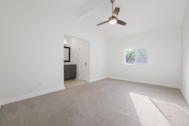6107 Amber Pass, Austin, TX 78745 - unfurnished bedroom with light colored carpet, baseboards, connected bathroom, and ceiling fan