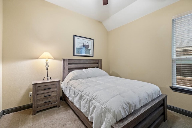 5612 Cherokee Draw Rd, Austin, TX 78738 - bedroom with light colored carpet, lofted ceiling, and ceiling fan