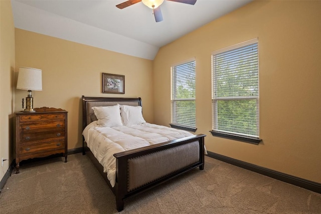 5612 Cherokee Draw Rd, Austin, TX 78738 - carpeted bedroom featuring vaulted ceiling and ceiling fan