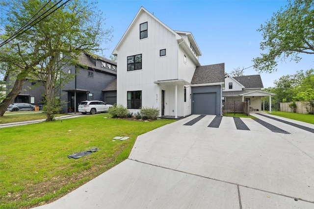 5701 Tura Ln Unit 1, Austin, TX 78721 - modern farmhouse featuring board and batten siding, an attached garage, driveway, and roof with shingles