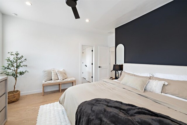 5701 Tura Ln Unit 1, Austin, TX 78721 - bedroom featuring light wood-style flooring, recessed lighting, and ceiling fan