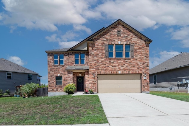 5812 Pescia St, Round Rock, TX 78665 - view of front of home with brick siding, concrete driveway, a front lawn, and an attached garage