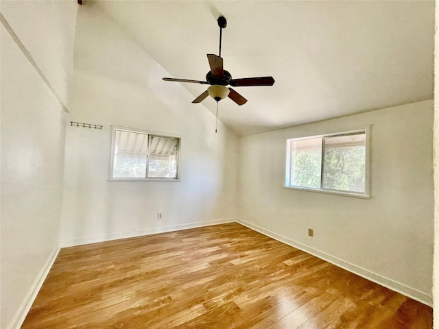 1530 Trailridge Dr, Canyon Lake, TX 78133 - unfurnished room with a ceiling fan, wood finished floors, and high vaulted ceiling