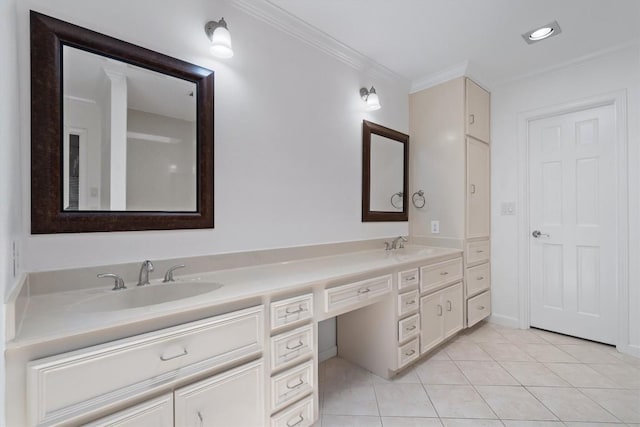 1905 Robinhood Trl, Austin, TX 78703 - full bathroom with double vanity, ornamental molding, and tile patterned floors