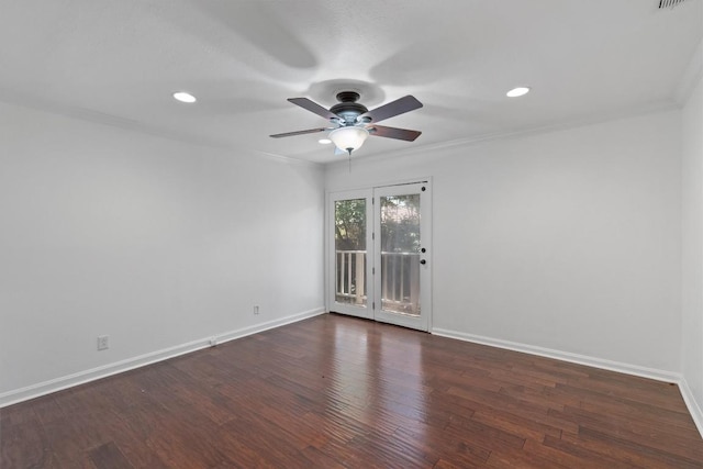 1905 Robinhood Trl, Austin, TX 78703 - empty room with a ceiling fan, wood finished floors, recessed lighting, and crown molding