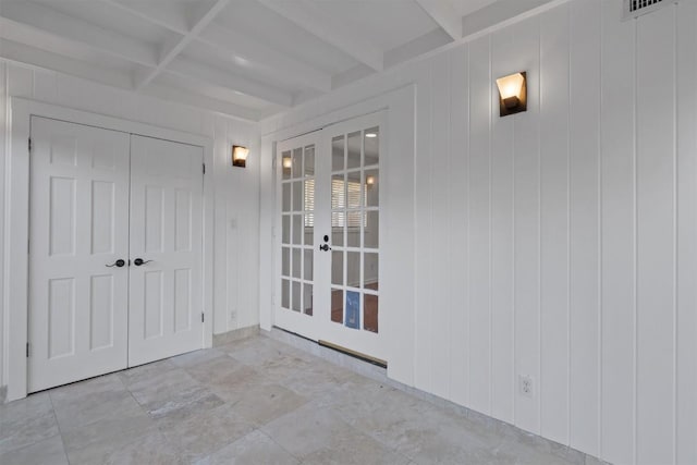 1905 Robinhood Trl, Austin, TX 78703 - interior space with french doors and beam ceiling
