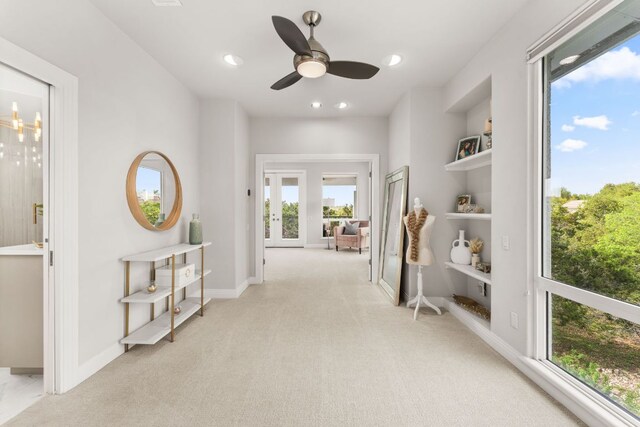 hall featuring carpet floors, recessed lighting, and baseboards