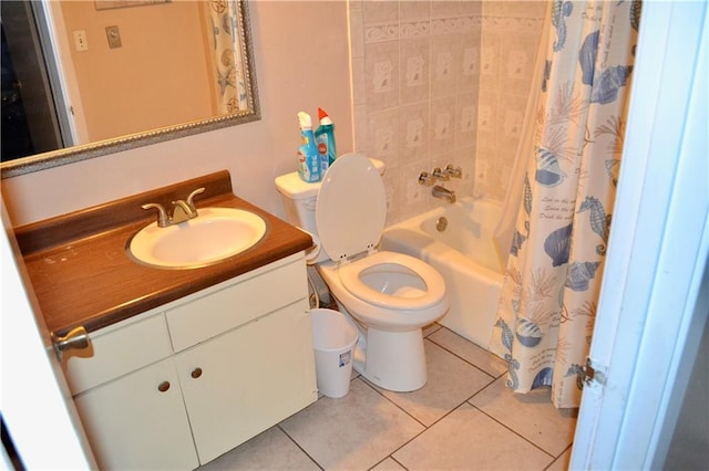 5202 Beechmoor Dr, Austin, TX 78723 - full bath with tile patterned floors, shower / bathtub combination with curtain, vanity, and toilet