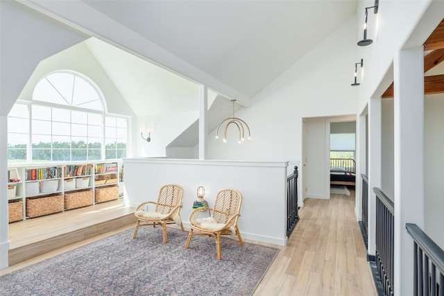 290 County Road 207, Liberty Hill, TX 78642 - sitting room featuring high vaulted ceiling, plenty of natural light, and light wood finished floors