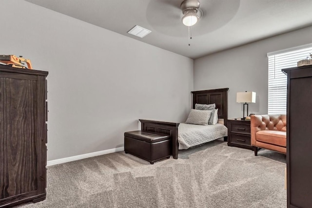 100 Vickers St, Georgetown, TX 78628 - carpeted bedroom with baseboards, a ceiling fan, and visible vents