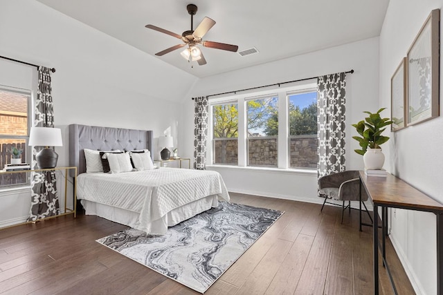 2632 Los Alamos Pass, Round Rock, TX 78665 - bedroom featuring vaulted ceiling, hardwood / wood-style floors, baseboards, and ceiling fan