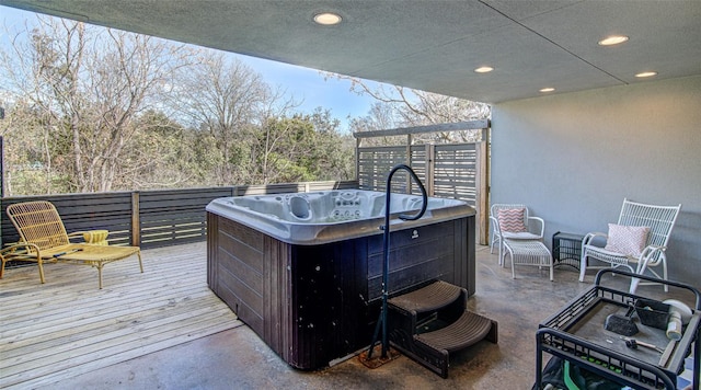 9707 Timber Ridge Pass, Austin, TX 78733 - wooden deck with a hot tub and a patio