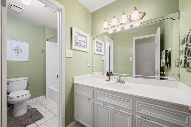 full bath with toilet, tile patterned floors, vanity, and visible vents