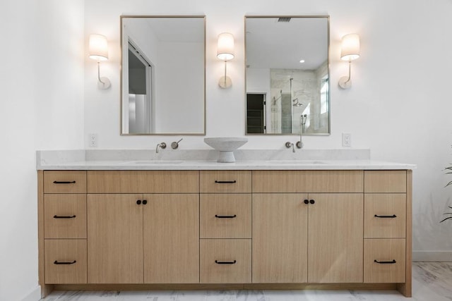 3412 Rosefinch Trl, Austin, TX 78746 - bathroom featuring double vanity and an enclosed shower