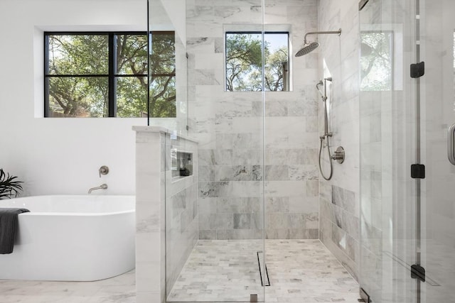 3412 Rosefinch Trl, Austin, TX 78746 - full bathroom featuring a freestanding tub and a shower stall