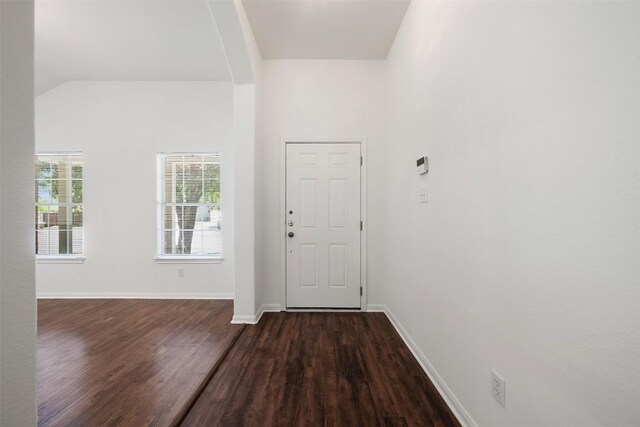 18513 Silent Water Way, Pflugerville, TX 78660 - entryway with dark wood finished floors and lofted ceiling