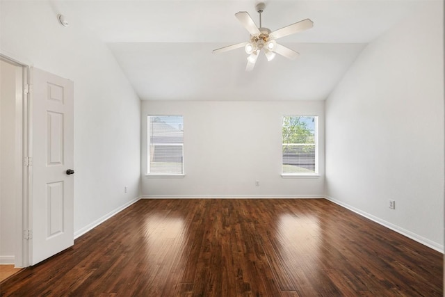 18513 Silent Water Way, Pflugerville, TX 78660 - unfurnished room featuring lofted ceiling, dark wood-type flooring, and ceiling fan