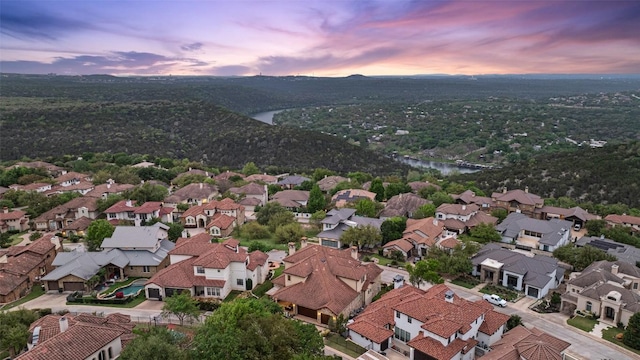 11913 Preserve Vista Ter, Austin, TX 78738 - aerial view at dusk of a water and mountain view and a residential view