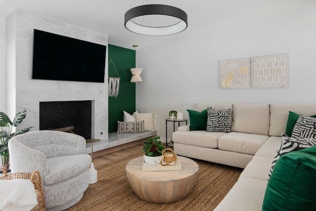 2608 Coatbridge Dr, Austin, TX 78745 - living area featuring a high end fireplace and wood finished floors