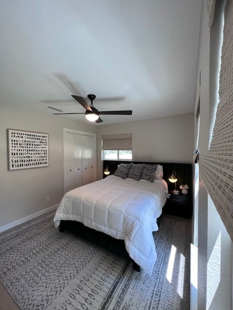 2608 Coatbridge Dr, Austin, TX 78745 - carpeted bedroom featuring ceiling fan and a closet