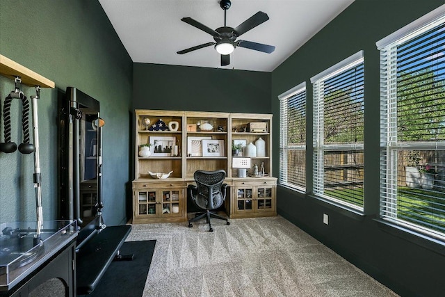 340 Fort Cobb Way, Georgetown, TX 78628 - home office featuring plenty of natural light, a ceiling fan, and carpet flooring